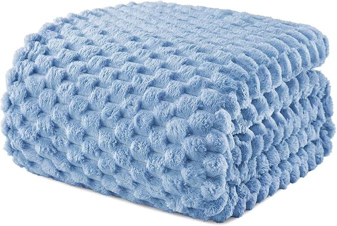 Exclusivo Mezcla Fleece Twin Blanket for Bed, Extra Large Fuzzy Stone Blue Bed Blankets, Soft Cozy Plush Sofa Throws for All Seasons, 60x80 Inches
