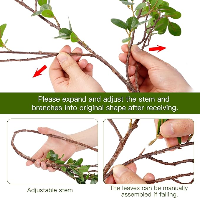 Sggvecsy 43’’ 3Pcs Artificial Ficus Branches Faux Leaf Spray Green Eucalyptus Branches Artificial Greenery Stems Fake Ficus Twig Plants for Home Office Wedding Vase Filler Shop Decoration