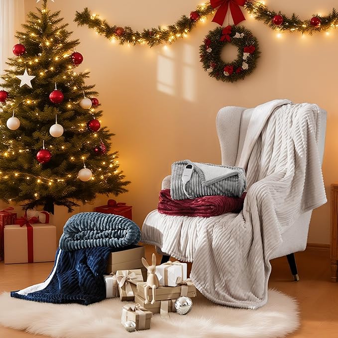 Bedsure GentleSoft Electric Blanket Full Size - Soft Ribbed Flannel Heated Blanket with 6 Heat Levels, Heating with 10 Time Settings, 8 hrs Timer Auto Shut Off, Gifts for Grandma (72x84 inches, Grey)