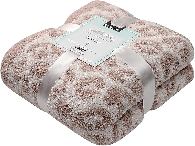 bearberry Fuzzy Leopard Knitted Throw Blanket Soft Cozy Warm Microfiber Blanket for Couch Sofa Bed Travel (Stone/Cream, 40"x50")