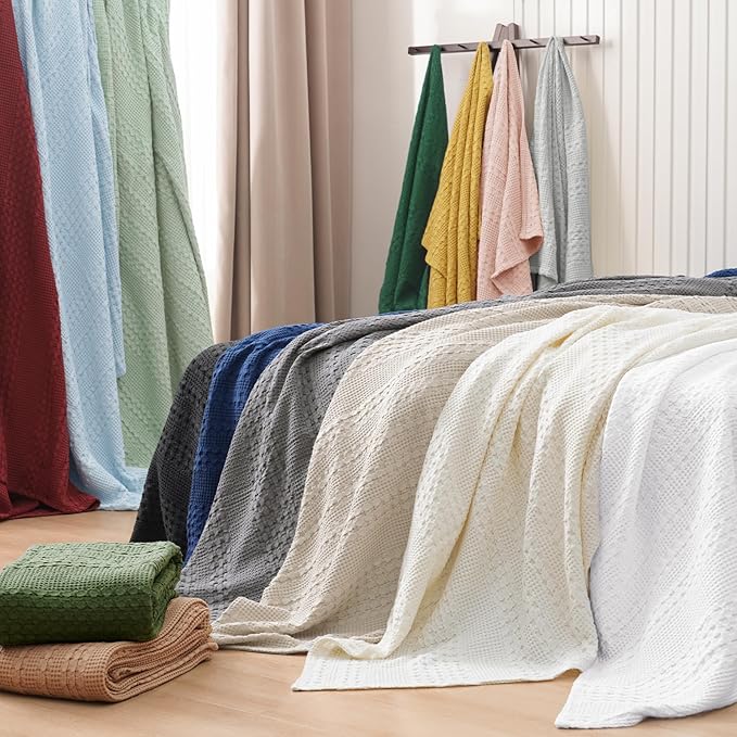 PHF 100% Cotton Waffle Weave Blanket Twin Size for Bed, Soft Lightweight & Breathable for Spring and Summer, All-Season Comfort, Luxury Aesthetic Blanket for Home Decor, 66"x90", Light Grey