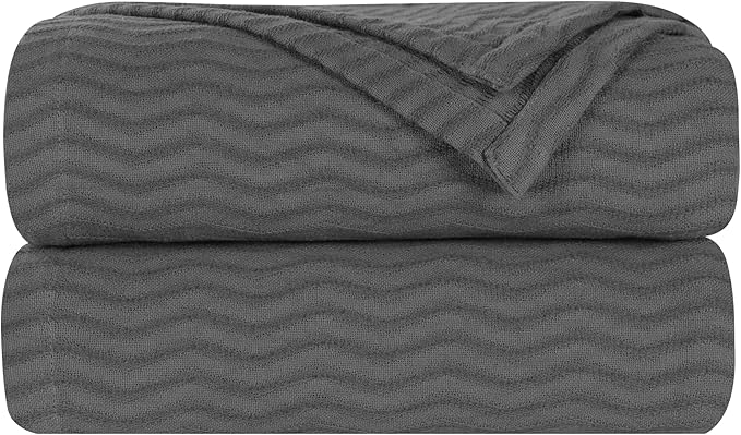 Superior JENA Cotton Blanket, for Picnic, Beach, Traveling or Camping, Bedroom Decor, Essentials, Cover for Bed, Couch, Lounging, Textured Jacquard, Modern Chevron Woven Blanket, Throw, Charcoal