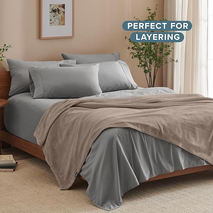 Bare Home Fleece Blanket - Throw/Travel - Ultra-Soft Lightweight for Bed, Sofa, and Couch - Luxury Microplush - Cozy Warm Blanket (Throw/Travel, Taupe)