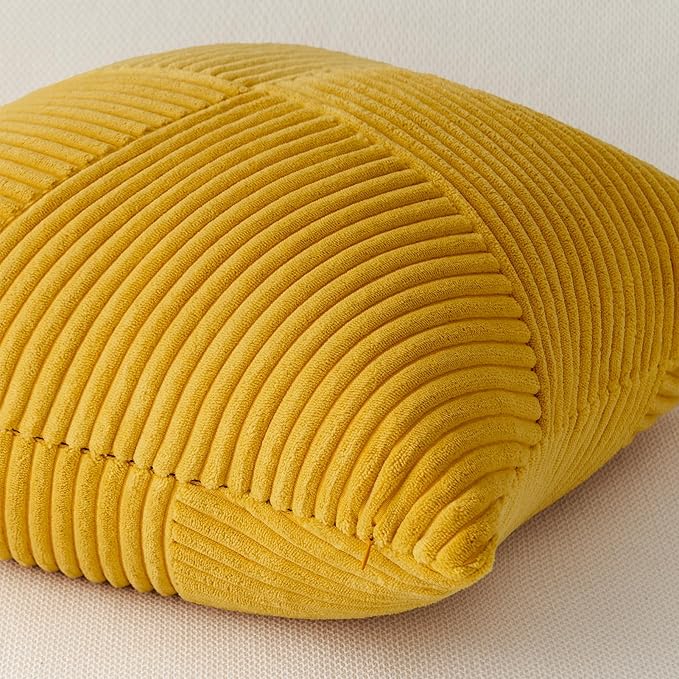 Topfinel Set of 2 Decorative Yellow Throw Pillow Covers 12x12 Inch, Soft Corduroy Pillow Covers Windmill Textured Striped Patchwork Cushion Cases for Couch Sofa Bed Cute Aesthetic Home Decor