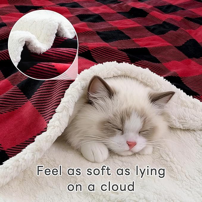 Sherpa Fleece Throw Blanket for Couch, Fluffy Plush Warm Fuzzy Blanket for Women and Men, Cozy Thick Soft Twin Blanket for Bed (Red, 80"*90")