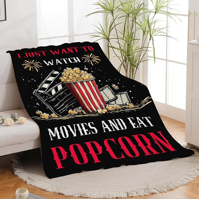 Movie Popcorn Blanket for Girls Women Boys Men Adults Kids Soft Cozy Fleece Theater Film Cinema Throw Blankets Gifts Warm Flannel Plush Lightweight Decor for Couch Bed Sofa 60"X50"