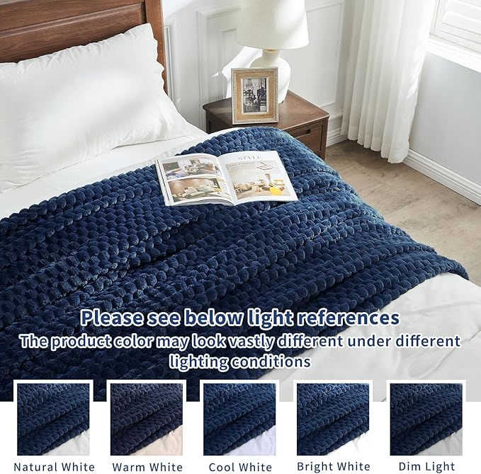 FY FIBER HOUSE Oversized King Blanket 120" x120" Seamless Extra Large Bed Blanket 10' x 10' Super Soft Plush Fuzzy Huge Blankets for Couch Office Sofa, Navy