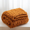 WESHIONGOO Chunky Knit Blanket Throw 51"×63" Knitted Throw Blankets for Couch Bed Fall Throw Blanket Fluffy Soft Blanket with Jumbo Chenille Yarn Thick 100% Handmade (Burnt Orange)