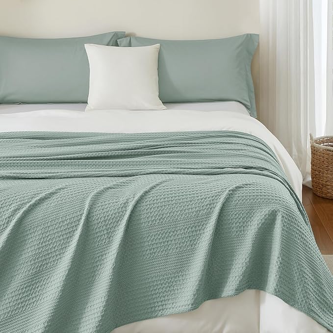 PHF Lightweight Waffle Weave Blanket King Size, Breathable & Ultra Soft, 104"x 90" Soft & Cozy Thin Blanket for All Season & Hot Sleepers, Bed, Home Decor - Aqua Gray