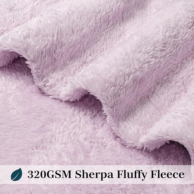 PAVILIA Sherpa Throw Blanket for Couch Sofa, Light Purple Lavender Fluffy Warm Plush Blanket for Twin Bed, Cozy Super Soft Lightweight Throw, Fuzzy Decorative Blanket, All Season Home, 60x80