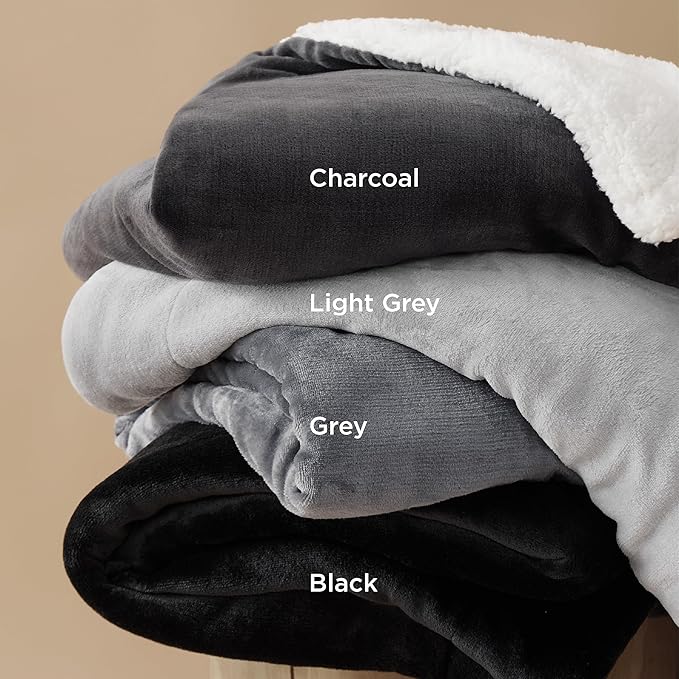 Bedsure GentleSoft Sherpa Fleece Twin Size Blanket for Couch, Non-Heated, Thick and Warm Throw for Women and Men, Soft Fuzzy Plush Twin Blanket for Winter, Charcoal, 60x80 Inches
