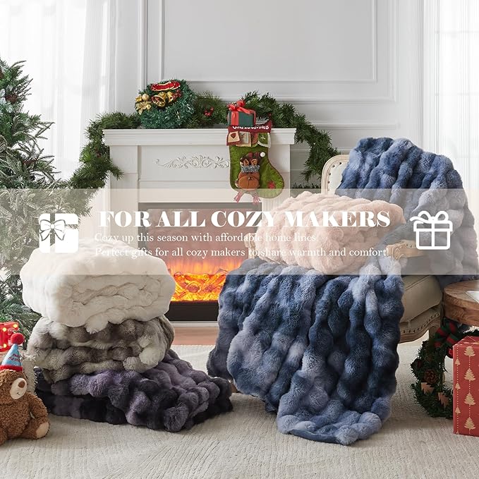 Faux Fur Queen Blanket for Couch, 1000 GSM Cozy Fuzzy Fluffy Soft Plush Thick Bubble Sherpa Blanket for Sofa Bedroom Living Room, Mothers Day Birthday Gifts for Women Home Decor