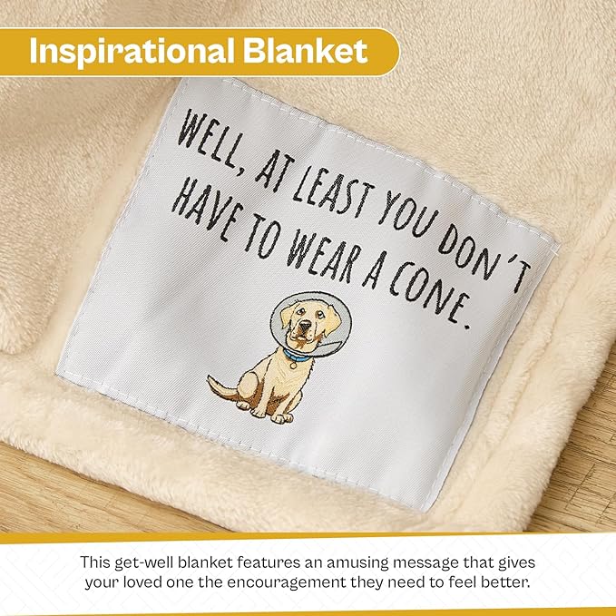 Get Well Soon Blanket – at Least You Dont Have to Wear A Cone Funny Get Well for Women & Men, Surgery, Illness, Sympathy & Comfort Throw, Ivory 50"x65"