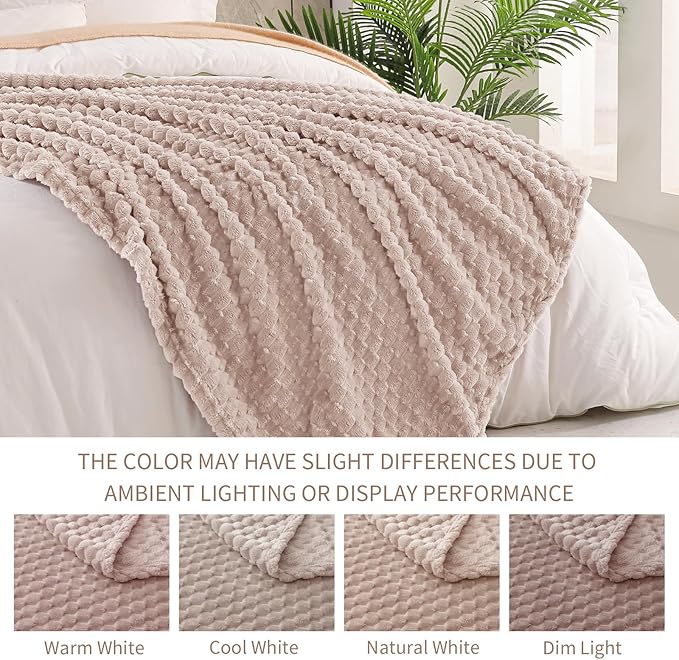 Exclusivo Mezcla Fleece California King Blanket for Bed, Oversized Fuzzy Camel Bed Blankets, Soft Cozy Plush Sofa Throws for All Seasons, 120x120 Inches