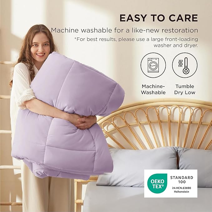 Bedsure Comforter Duvet Insert - Quilted Comforters Full Size, All Season Duvet, GentleSoft Down Alternative Bedding Blanket, with 8 Tabs, Gifts for Women/Men, Light Purple, Full 86 x 82 Inches
