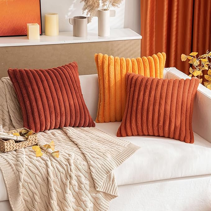 MIULEE Faux Fur Decorative Throw Pillow Covers 20x20 Inch Set of 2, Retro Vintage Boho Home Decor Soft Plush Couch Pillows Cozy Fluffy Cushion Covers for Sofa Bed Rust