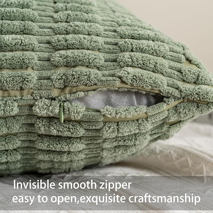 Aegero Pack of 2 Christmas Green Corduroy Decorative Throw Pillow Covers 24x24 Inch Soft Striped Pillow Covers Modern Farmhouse Home Decor for Sofa Living Room Couch Bed（Blackish Green）