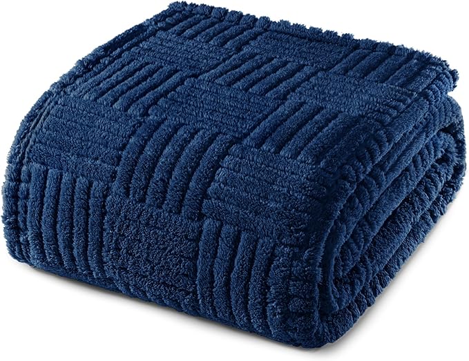 Whale Flotilla Lightweight Fleece Twin Size Blanket for Bed, Fuzzy Soft Blankets with Decorative Jacquard Pattern for All Season, Warm and Fluffy, 60x80 Inch, Navy Blue