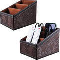 2 Pack PU Leather Remote Control Holder Storage Container for TV Remote Phone Caddy Eyeglasses（Brown）