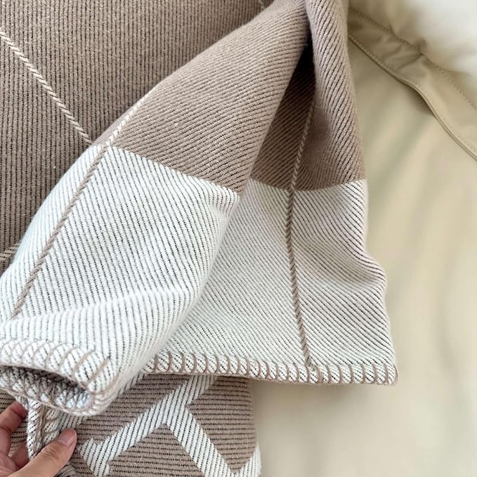 h Blanket Soft Throw Blanket Faux Fleece Cashmere Plaid Warm Shawl Thick Knitted Plush Cozy Comfy for Women Throw Blanket for Sofa Couch Bed Queen King Size 55x66 in (Khaki)