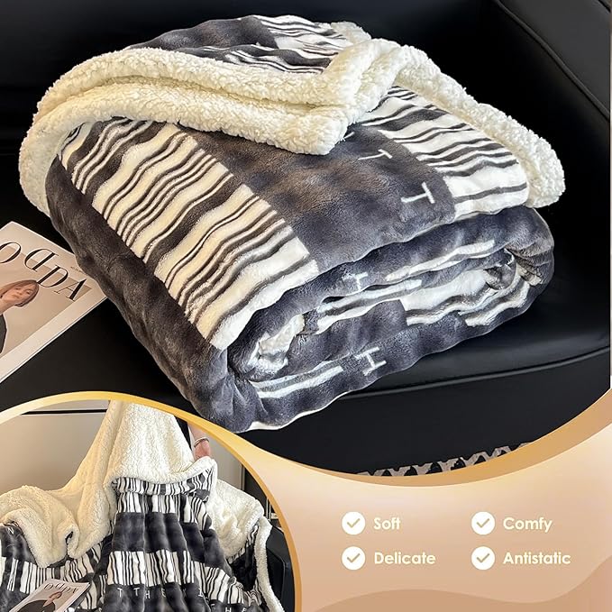 Queen Size Blanket for Bed - Fleece Soft Cozy Fuzzy Blankets, Reversible Flannel Blanket for Sofa, Couch, Bed, All Seasons, for Women （Queen 60"x80" ）