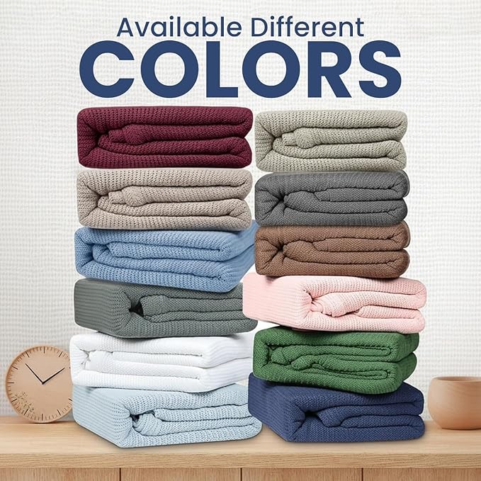 Linteum Textile Supply Leno Weave Oatmeal Blanket, Twin 100% Cotton, Lightweight, Warm, Fluffy, Premium and Durable Soft & Cozy Bed Blanket for Bed, Couch, Sofa Throw for All Season [66x90]