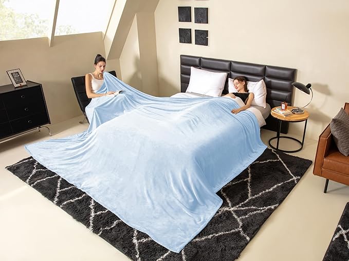COOVA Oversized King Fleece Blanket 120x120 inches, Soft Cozy Warm Giant Extra Large 10'x10' Blanket for Bed, Sofa, Couch,Travel, Camping, California Huge Flannel Big Throw Blanket, Sky Blue