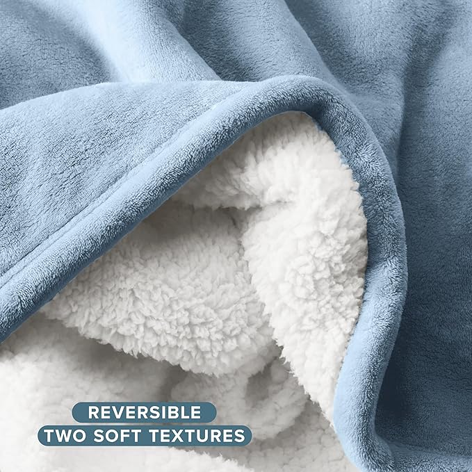 Bare Home Sherpa Fleece Blanket - Full/Queen Size - Blanket for Bed, Sofa, and Couch - Warm & Lightweight - Fluffy & Soft - Reversible (Full/Queen, Light Blue)