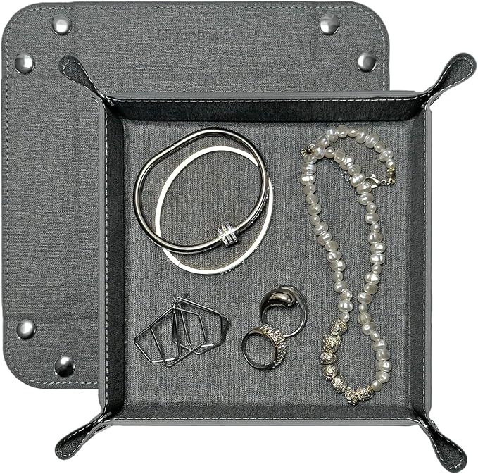 UnionBasic Small Valet Tray, Jewelry Tray for Rings Watches Earrings, Entryway Catchall Caddy for Coins Keys Change, Nightstand Bedside Valet Holder, Trays for Electronic Gadgets, Barry Grey