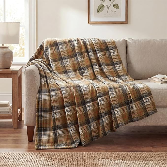 Horaldaily Red Brown Farmhouse Plaid Spring Decorative Blanket Throw, Spring Summer Rustic Soft Lightweight Blanket for Couch Sofa Bed Lounging Decoration, Ideal Gifts for Kids Adults Self, 60x80