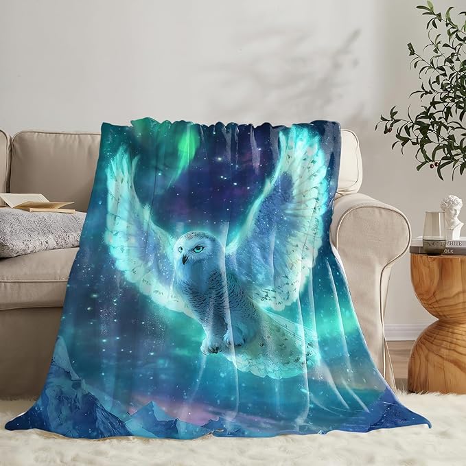 Snowy Owl Blanket for Girls Women Boys Men Adults Kids Soft Cozy Fleece Aurora Owls Bird Throw Blankets Gifts Warm Flannel Plush Lightweight Decor for Couch Bed Sofa 60"X50"