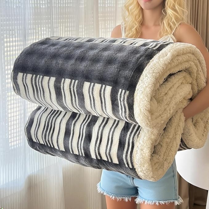 Queen Size Blanket for Bed - Fleece Soft Cozy Fuzzy Blankets, Reversible Flannel Blanket for Sofa, Couch, Bed, All Seasons, for Women （Queen 60"x80" ）
