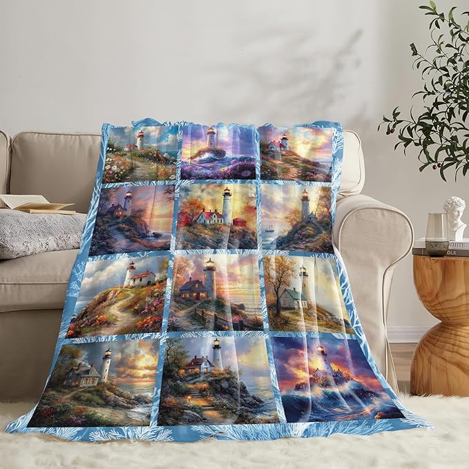 Lighthouse Blanket for Girls Women Boys Men Adults Kids Soft Cozy Fleece Nautical Throw Blankets Gifts Warm Flannel Plush Lightweight Decor for Couch Bed Sofa 60"X50"