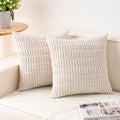 Aegero Pack of 2 Corduroy Decorative Throw Pillow Covers 22x22 Inch Soft Striped Pillow Covers Modern Farmhouse Home Decor for Sofa Living Room Couch Bed（Cream White）