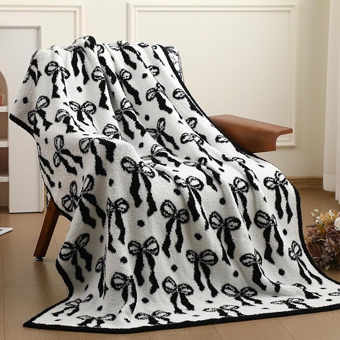 Buryeah Black Bow Blanket Soft Microfiber Double Sided Bow Throw Blanket 50"x 60" Coquette Aesthetic Plush Bedding Stuff Sofa Chair Dormitory Room Decor for Women, Wedding Bridesmaid Gifts, Mother