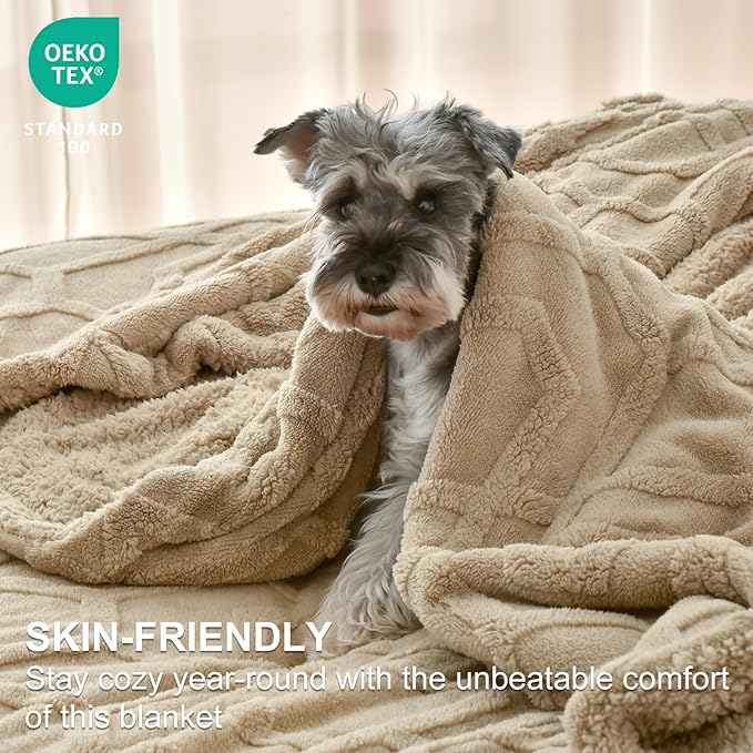 PHF Fluffy Sherpa Fleece Blanket King Size for Winter, Warm and Cozy, 510GSM 3D Tufted Shaggy Fleece Blanket for Sofa Bed, Khaki, 108"x90"