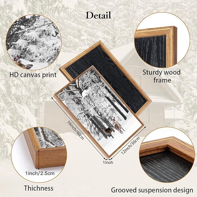 CHDITB Winter Wonderland Framed Canvas Wall Art Set Of 3, Nature Deer Wall Decor, Snowy Landscape Wall Painting, Farmhouse Winter Scene Cottage Art Prints for Living Room, Bedroom Decor (12X16 Inch)