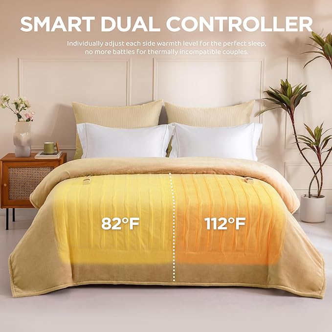 Heated Blanket Queen Size - Dual Controllers Electric Blanket Queen with 9 Heat Settings & 10 Hour Auto Off,Overheat Protection,Machine Washable 84"x90"(Cheesy Yellow)