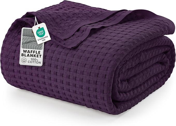Utopia Bedding Plum 100% Cotton Waffle Blanket 300 GSM [Queen - 90x90 Inch] Soft Lightweight Breathable Bed Blanket for All Season