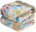 Boho Throw Blanket - 100% Cotton Throw Blankets for Bed Couch, 60"x80" Soft Muslin Lightweight Spring Throw Blanket, Cozy Floral Plant Printed Bohemain Bedding Decor Green Throw Quilt