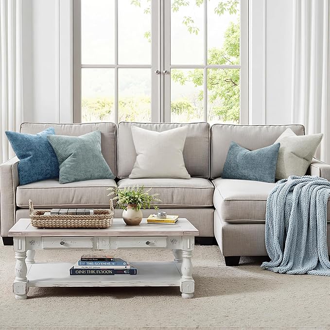 MIULEE Pack of 2 Blue Throw Pillow Covers 18x18 Inch Coastal Summer Modern Boho Accent Decorative Pillow Covers Soft Chenille Farmhouse Cushion Covers for Home Decor Couch Bed Sofa Living Room
