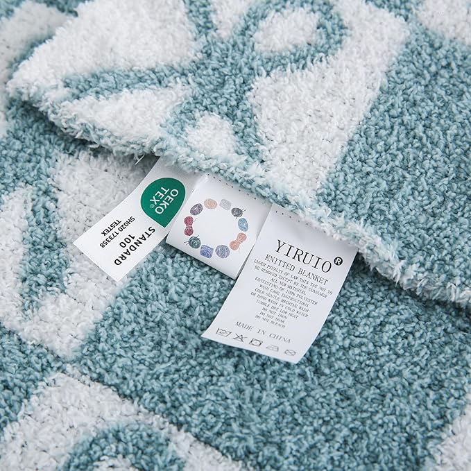 YIRUIO Blue Checkered Knit Throw Blanket - with Bow Pattern for Women Daughter & Son, 50x60 Size Ultra Soft Microfiber Reversible,Fluffy Fuzzy Cozy Throw for Bed, Sofa & Couch, Home Decor