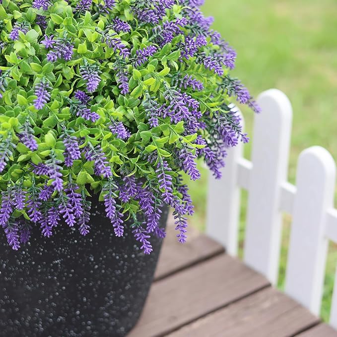 Artificial Boxwood Topiary Ball with Lavender - Set of 2 for Front Porch Decoration,Fake Bushes Potted Plants Faux Greenery Tree UV Resistant for Outdoor Indoor Garden Farmhouse Home Decor (Purple)