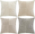 Fancy Homi 4 Packs Neutral Decorative Throw Pillow Covers 18x18 Inch for Living Room Couch Bed Sofa, Rustic Farmhouse Boho Home Decor, Soft Cross Striped Corduroy Patchwork Square Cushion Case 45x45cm