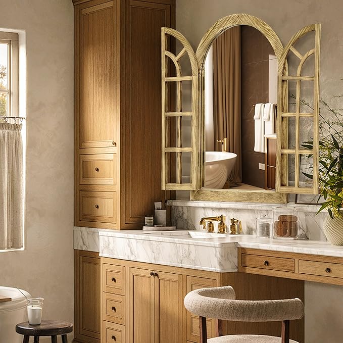 Window Mirrors for Wall Decor -Arched Wall Mirror Farmhouse Wall Decor Wood Frame Decorative Wall Mirrors Like Window for Bedroom, Living Room, Entrance, Dining Room