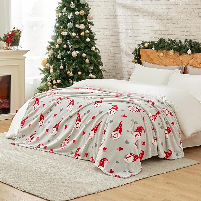 Cozy Bliss Premium Gnome Love Heart MilkyPlush Throw Blanket, Soft Cozy Print Fleece Blanket for Couch, Home Décor, Easter and Mothers Gift, 290GSM, Gnome Love, 50"x60"