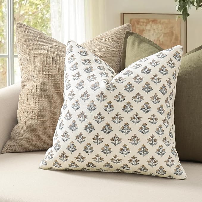 YCOLL Farmhouse Floral Print Throw Pillow Covers 24x24 Set of 2, Rustic Decorative Cushion Covers for Sofa Couch Bed Living Room, Vintage Floral Patterned Cottage Home Decor, Vintage Walnut