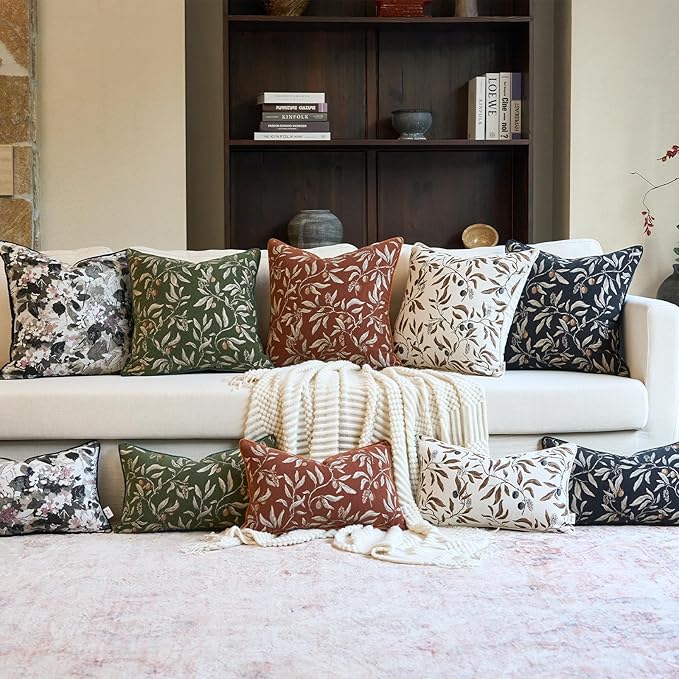 Alerfa Orange Floral Throw Pillow Cover 20 x 20 Inch Sqaure Luxury Decorative Pillow Cover for Couch Living Room Bedroom