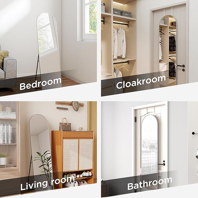 57x16 Door Hanging Full Length Mirror, Floor Stand (Height 5.7ft just Body in1.3ft) / Wall Mounted Metal Frame Arch Dressing Mirrors for Bedroom Living Room 57 inch Silver
