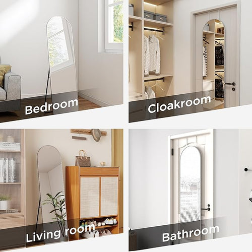 57x16 Door Hanging Full Length Mirror, Floor Stand (Height 5.7ft just Body in1.3ft) / Wall Mounted Metal Frame Arch Dressing Mirrors for Bedroom Living Room 57 inch Silver